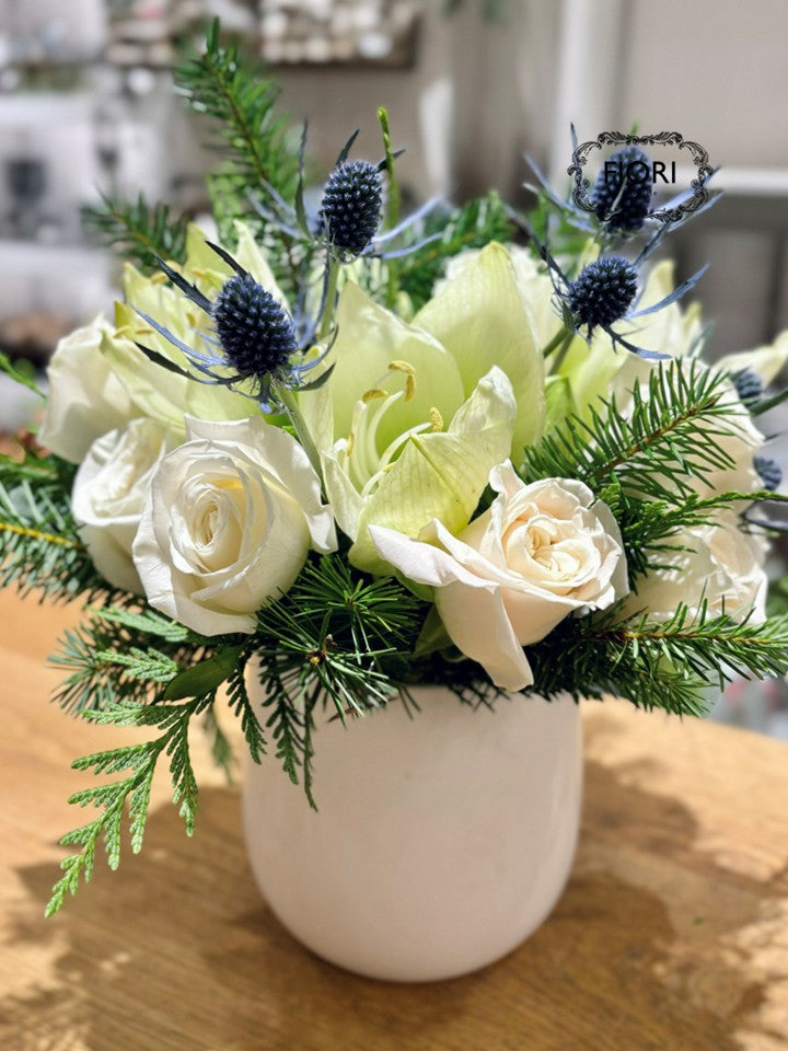 White Christmas Arrangement Elegant Holiday Flowers FIORI Oakville