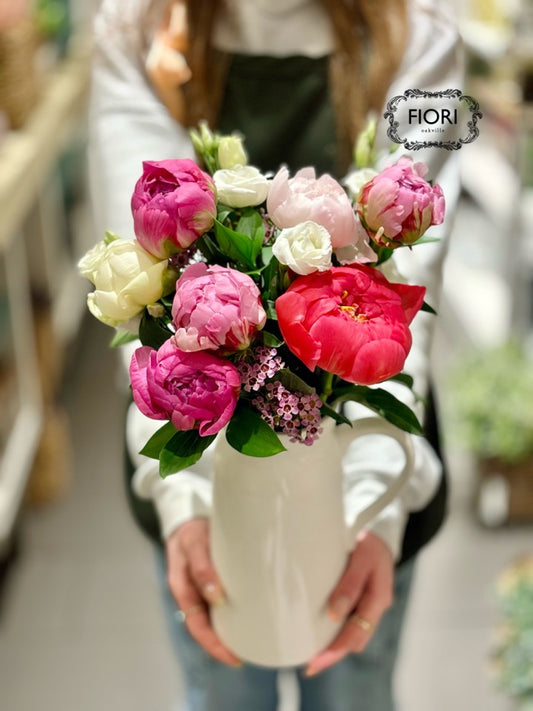 Order Peonies in a Pitcher online for delivery. FIORI Oakville Florist- Toscana Peony Pitcher