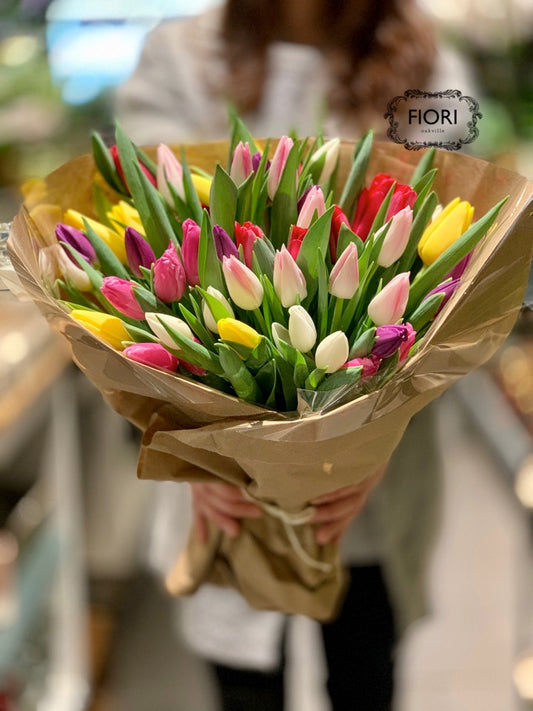 Tulip Bouquet. Order and send flowers online for every occasion delivery in Oakville, Burlington, Mississauga, Milton, Etobicoke, Toronto and Hamilton Greater area. Full service flower store voted best florist.