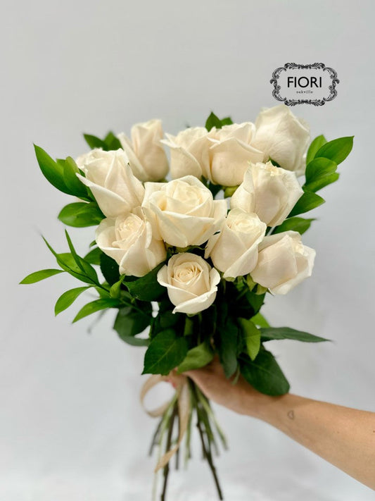 Grace White Rose Bouquet by FIORI Oakville