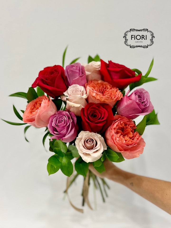 Trifle Rose Bouquet Red White Pink and Peach Flowers by FIORI Oakville Best Florist in Oakville