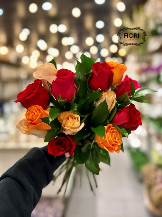 Garibaldi  - Pomegranate & Orange Rose Bouquet