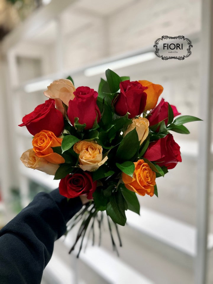Garibaldi  - Pomegranate & Orange Rose Bouquet