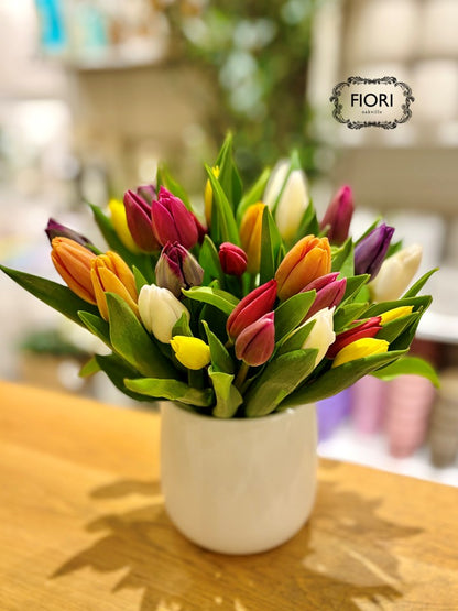 Rainbow Tulip in White Pottery - Signature
