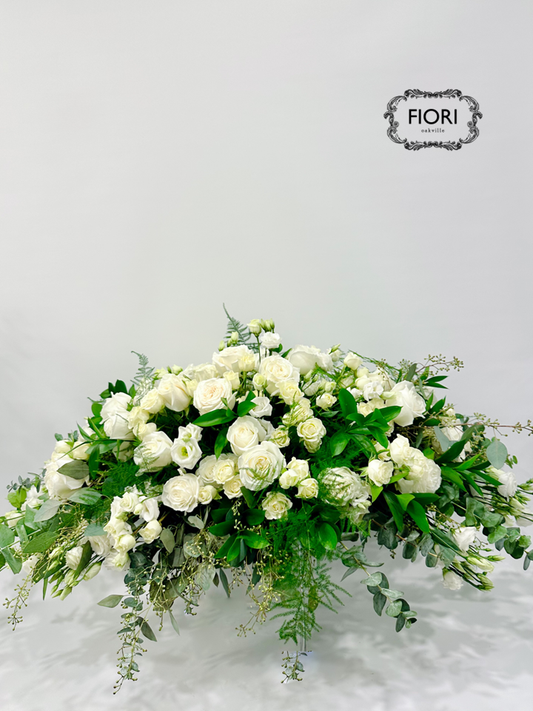 White Casket Spray - Funeral & Sympathy Flowers FIORI Oakville Florist